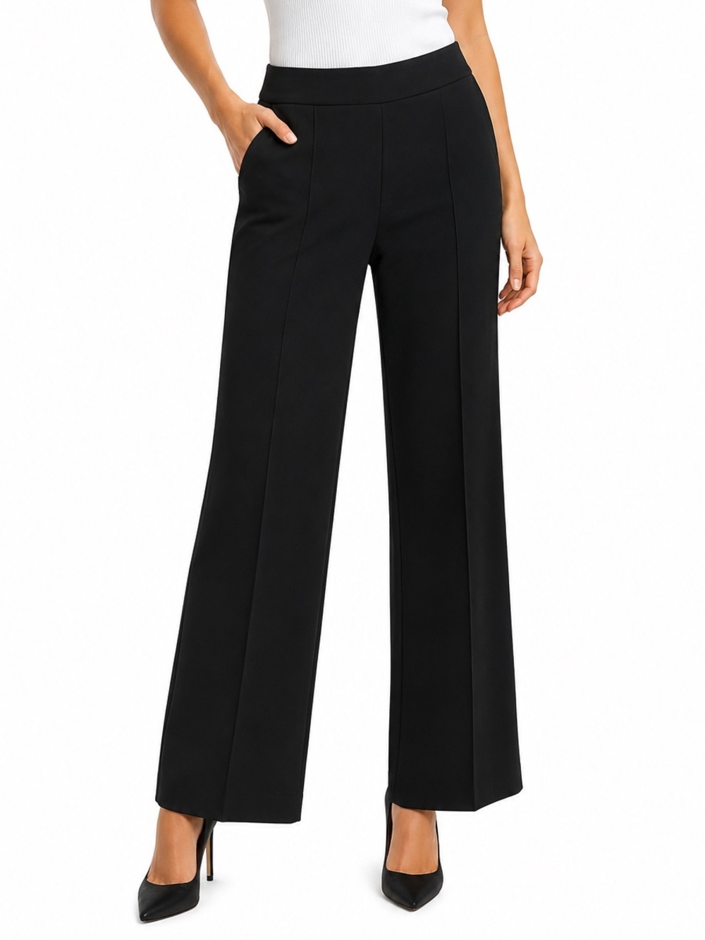 NWT Tommy Hilfiger Black Pull-On Wide Leg Pants XL Stretch Office Career
